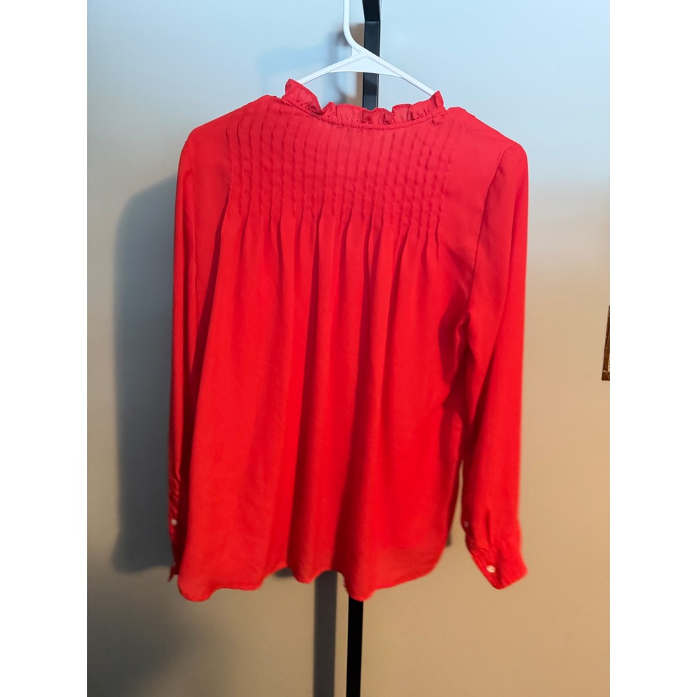 J.Crew Mercantile Red Ruffle Neck Pintuck Pleated Blouse Long Sleeve Top 8